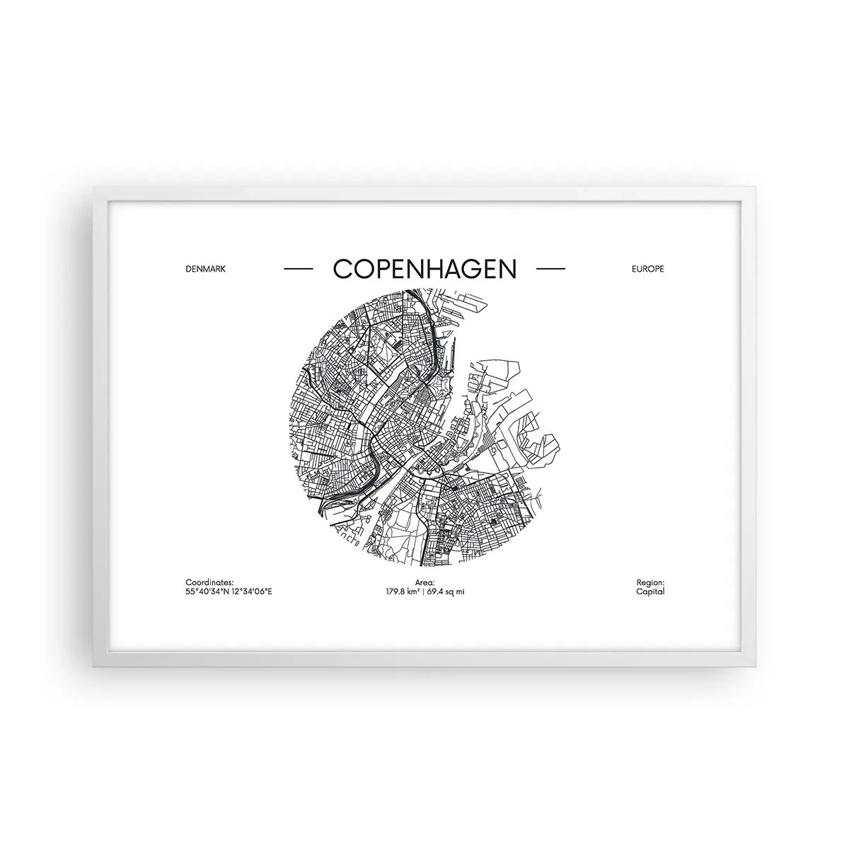 Poster in einem weißen Rahmen - Anatomie von Kopenhagen - 70x50 cm
