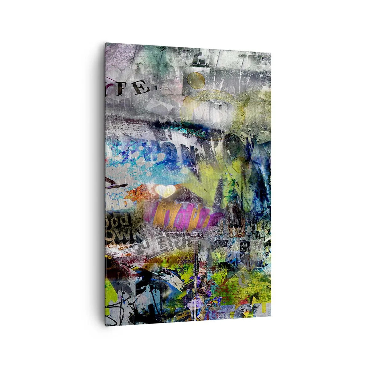 Bild auf Leinwand - Leinwandbild - Abstrakte Collage mit Text und verschiedenen Farben - 80x120cm - Collage aus Erinnerungen - Moderne Wanddekoration für Wohnzimmer und Schlafzimmer ARTTOR