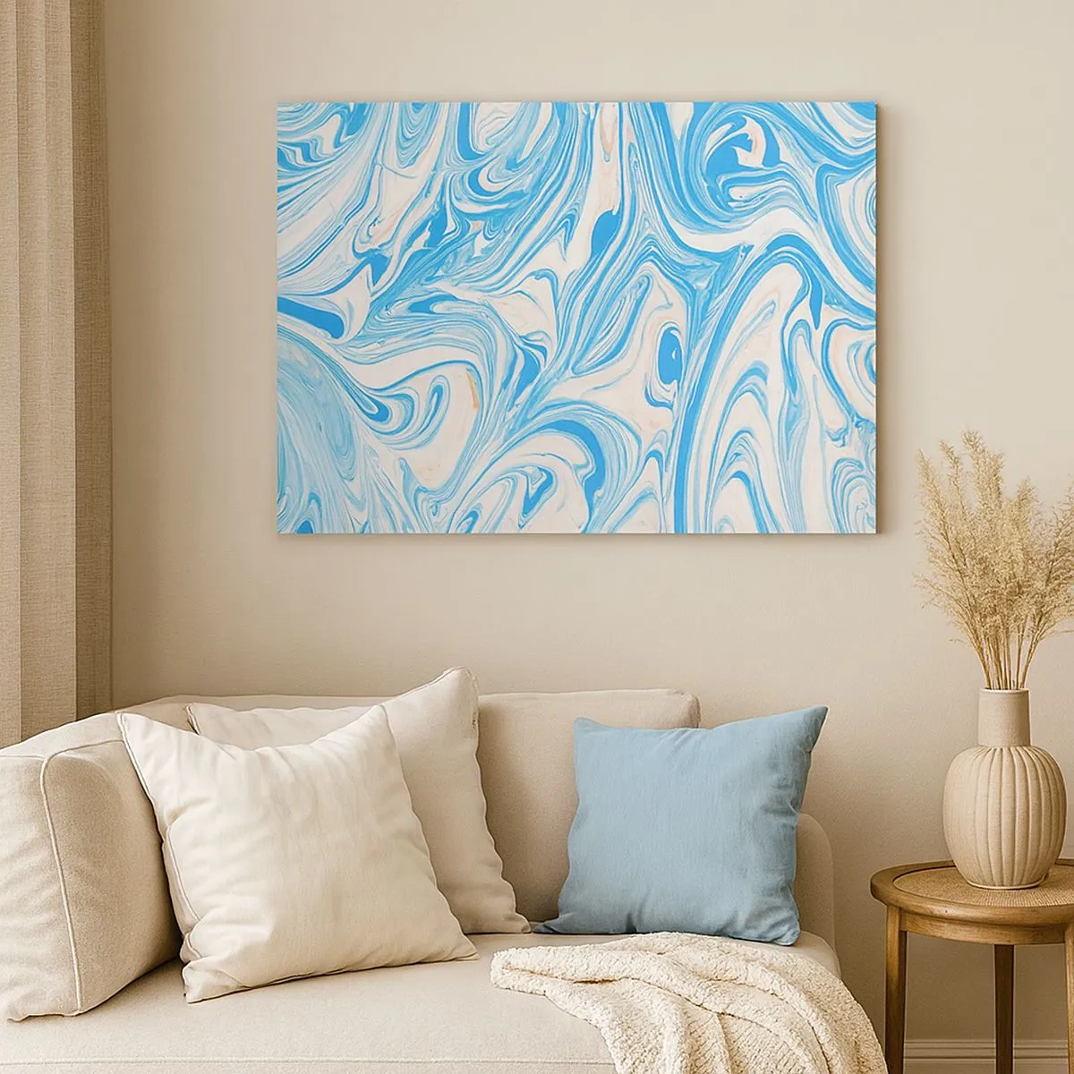 Bild auf Leinwand - Leinwandbild - Abstrakte Wirbel im blauen und weißen Marmorstil - 70x50cm - Sumpf in Türkis - Moderne Wanddekoration für Wohnzimmer und Schlafzimmer ARTTOR