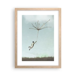 Poster in einem Rahmen aus heller Eiche - Drachen, Löwenzahn, Wind - 30x40 cm