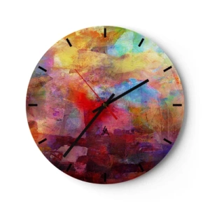 Wanduhr - Glasuhr - Eine abstrakte Komposition in intensiven Farben mit einem dominanten Rot - 30x30cm - Schau in den Regenbogen - Moderne Wanddekoration für Wohnzimmer, Küche und Schlafzimmer ARTTOR