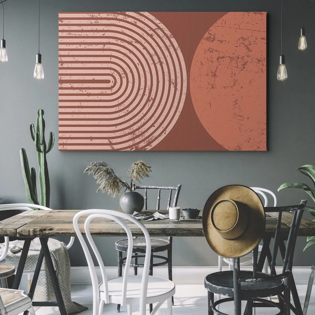 Bild auf Leinwand - Leinwandbild - Geometrische Muster in Terrakotta-Tönen auf Vintage-Hintergrund - 120x80cm - Enge Beziehung - Moderne Wanddekoration für Wohnzimmer und Schlafzimmer ARTTOR