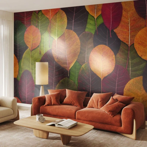 Fototapete Premium Sand - Buntes Herbstlaub in harmonischer Komposition - 100x70cm - Herbstmosaik - Moderne Wanddekoration für Wohnzimmer und Schlafzimmer ARTTOR