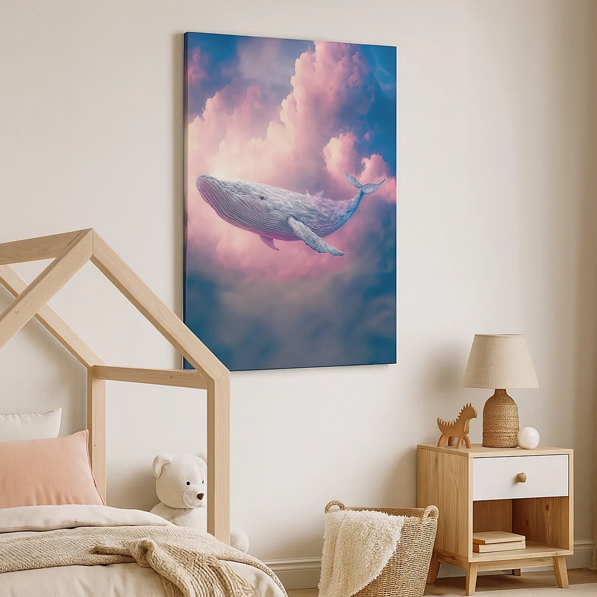 Bild auf Leinwand - Leinwandbild - Ein Wal, der bei Sonnenuntergang in den Wolken schwebt - 50x70cm - Reibe deine Augen - Moderne Wanddekoration für Wohnzimmer und Schlafzimmer ARTTOR