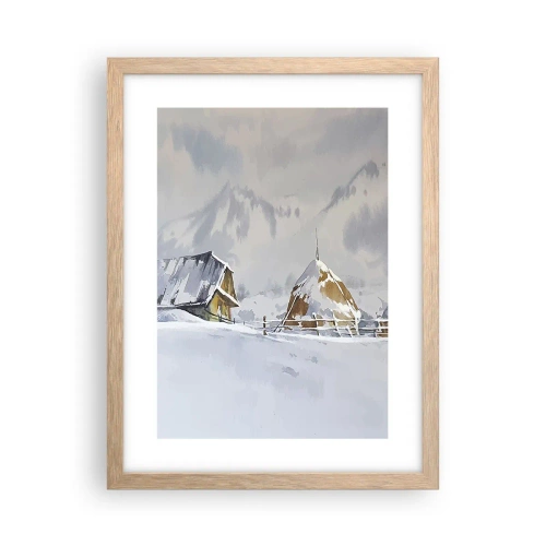 Poster in einem Rahmen aus heller Eiche - In einem verschneiten Talkessel - 30x40 cm