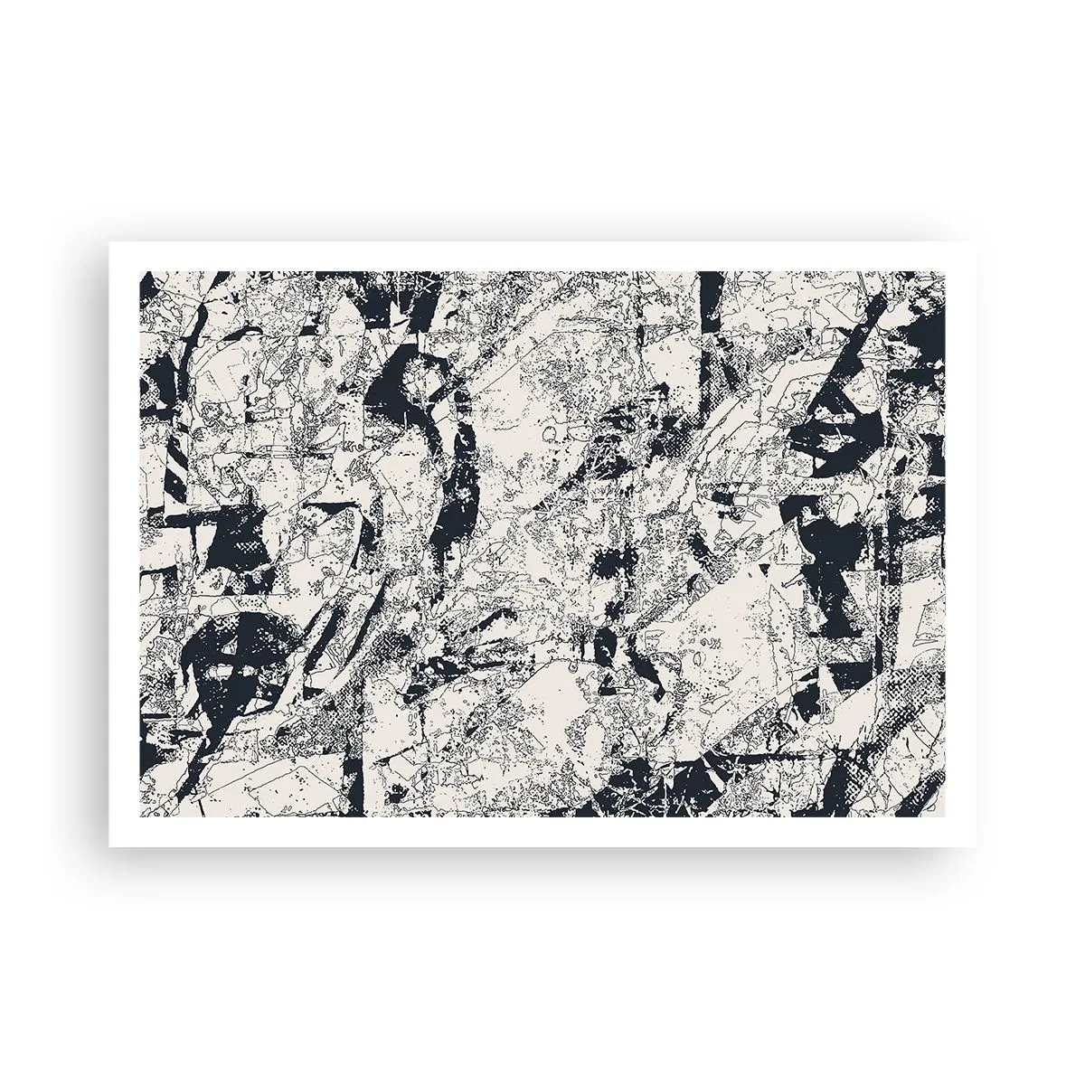 Poster - Abstrakte Komposition in Schwarzweiß mit dynamischem Layout - 100x70cm - Durchdringung der Gegensätze - Moderne Wanddekoration für Wohnzimmer und Schlafzimmer ARTTOR