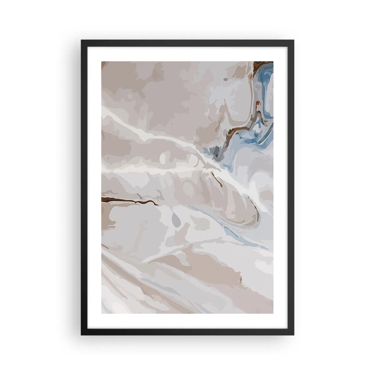 Poster in einem schwarzem Rahmen - Marmormuster in zarten Beige- und Blautönen - 50x70cm - Blau schlängelt sich unter dem Weiß - Moderne Wanddekoration für Wohnzimmer und Schlafzimmer ARTTOR