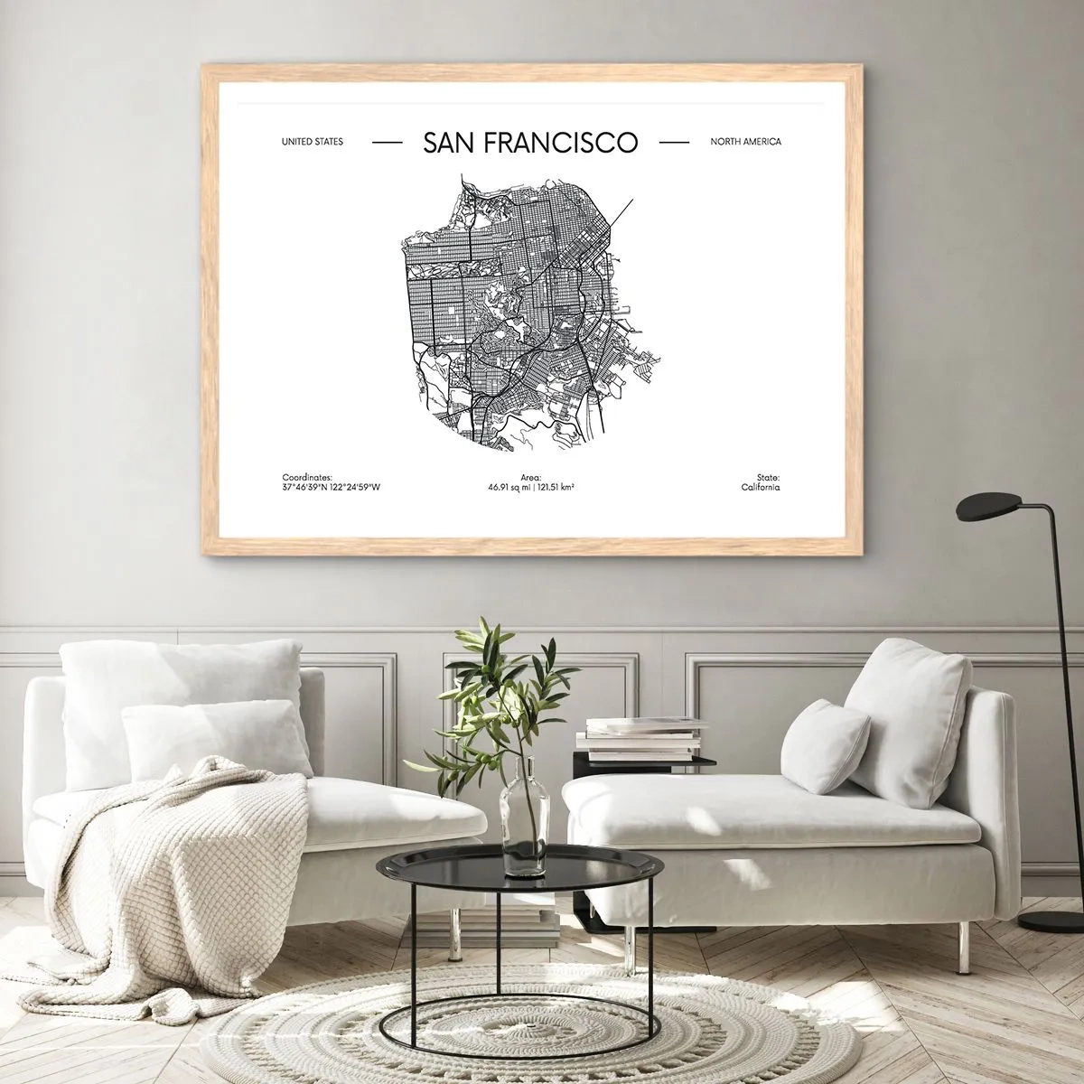 Poster in einem Rahmen aus heller Eiche - Anatomie von San Francisco - 70x50 cm