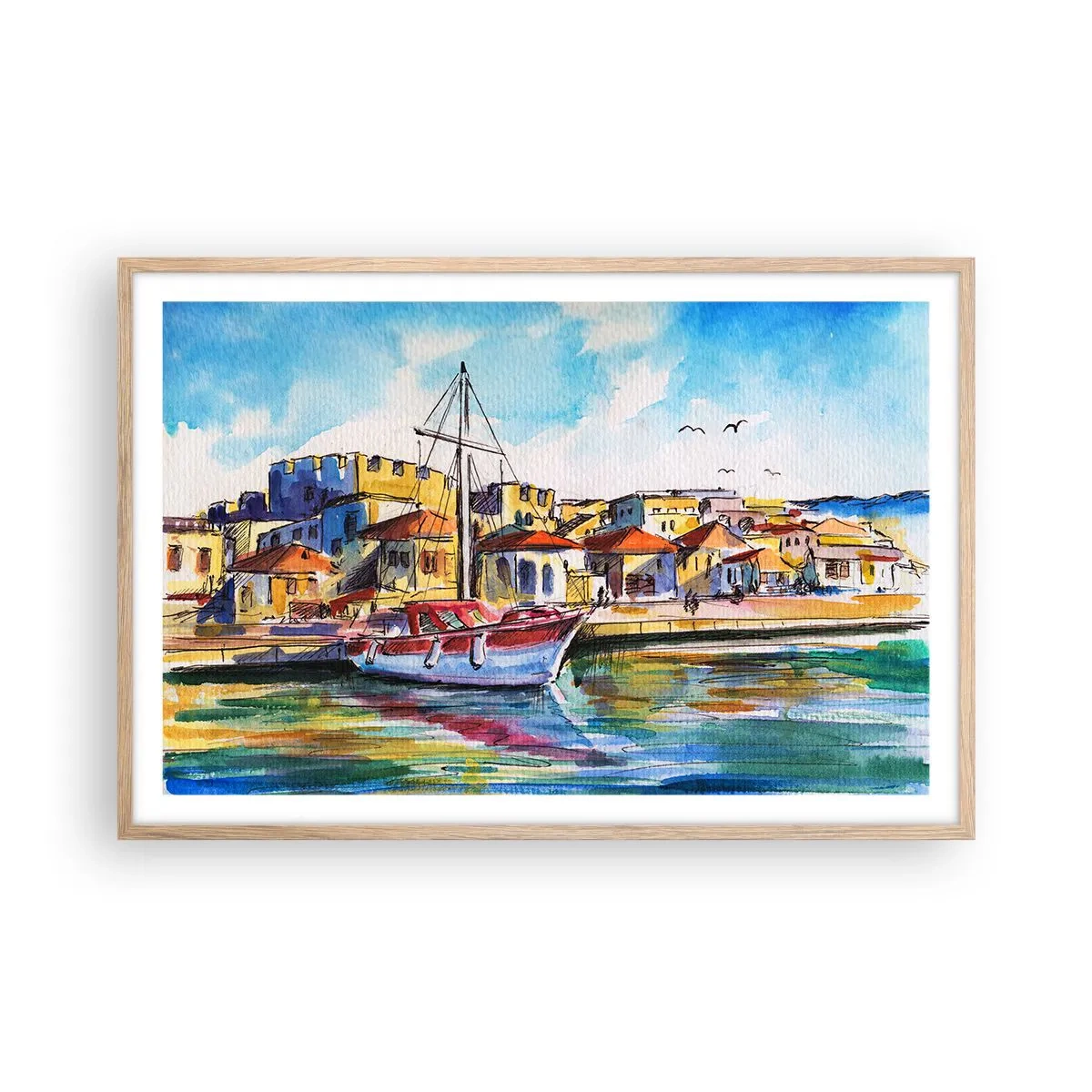 Poster in einem Rahmen aus heller Eiche - Regenbogennachmittag - 91x61 cm