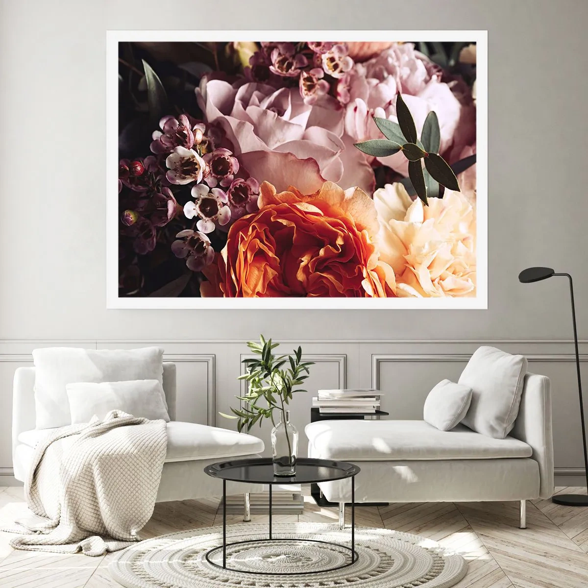 Poster - Eine Nahaufnahme einer farbenfrohen Blumenkomposition - 100x70cm - Eingehüllt in Schönheit - Moderne Wanddekoration für Wohnzimmer und Schlafzimmer ARTTOR