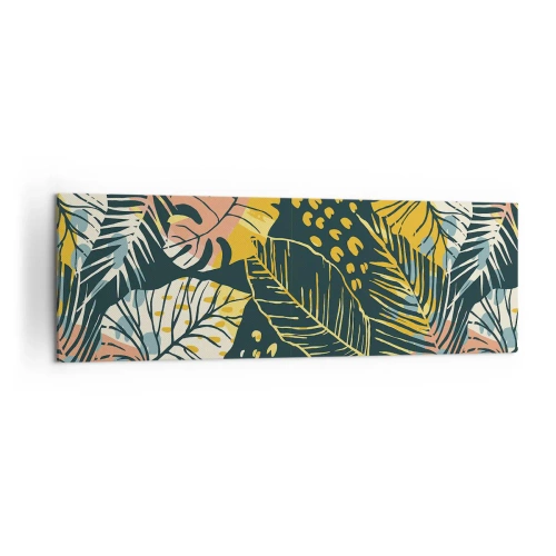 Bild auf Leinwand - Leinwandbild - Bunte Blätter auf dunklem Hintergrund - 160x50cm - Grüne Fantasie - Moderne Wanddekoration für Wohnzimmer und Schlafzimmer ARTTOR