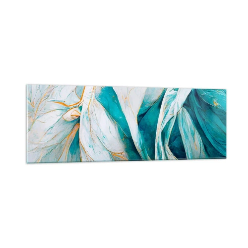 Glasbild - Bild auf glas - Blaue Abstraktion mit goldenem Motiv - 90x30 cm