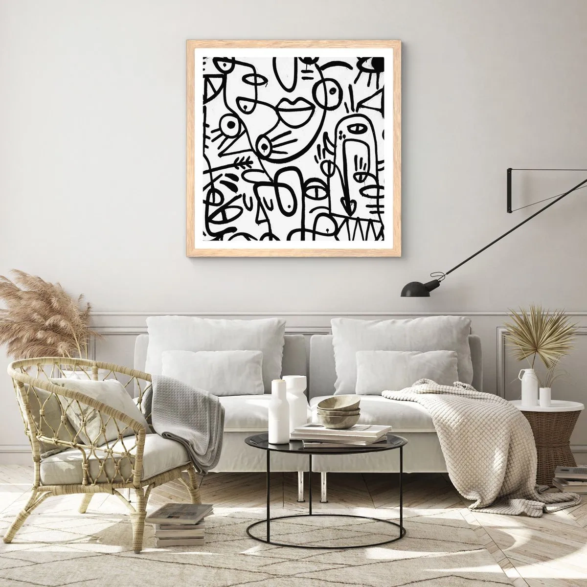 Poster in einem Rahmen aus heller Eiche - Gesichter und Luftspiegelungen - 30x30 cm