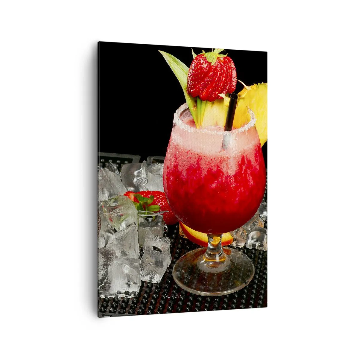 Bild auf Leinwand - Leinwandbild - Ein bunter Cocktail mit Erdbeeren, Eis und Ananas - 70x100cm - Zaubern Sie einen Geschmack - Moderne Wanddekoration für Wohnzimmer und Schlafzimmer ARTTOR