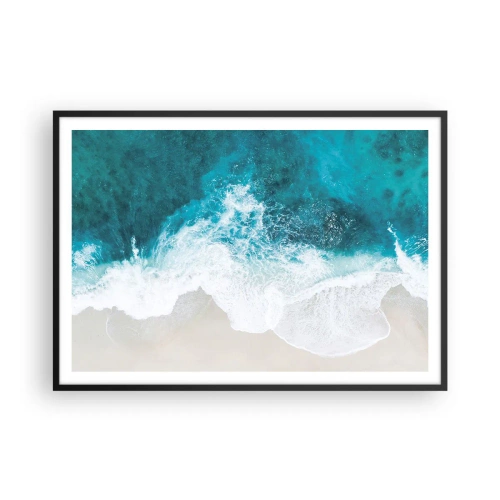 Poster in einem schwarzem Rahmen - Türkisfarbene Meereswellen auf hellem Sand - 100x70cm - Natürliche Liebkosung - Moderne Wanddekoration für Wohnzimmer und Schlafzimmer ARTTOR