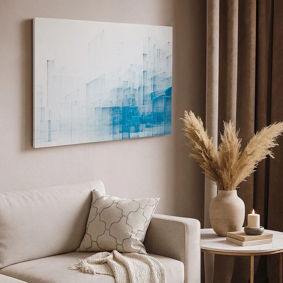 Bild auf Leinwand - Leinwandbild - Abstrakte geometrische Formen in Blautönen - 70x50cm - Wie der Raum wgeschaffen urde - Moderne Wanddekoration für Wohnzimmer und Schlafzimmer ARTTOR