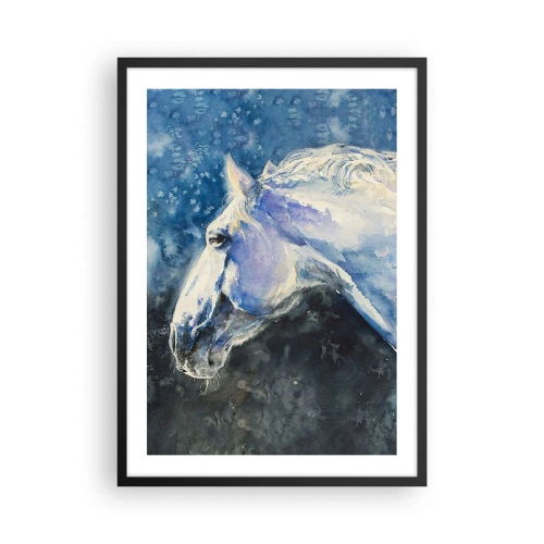 Poster in einem schwarzem Rahmen - Portrait eines Pferdes in blauen Aquarelltönen - 50x70cm - Porträt in blauem Glanz - Moderne Wanddekoration für Wohnzimmer und Schlafzimmer ARTTOR