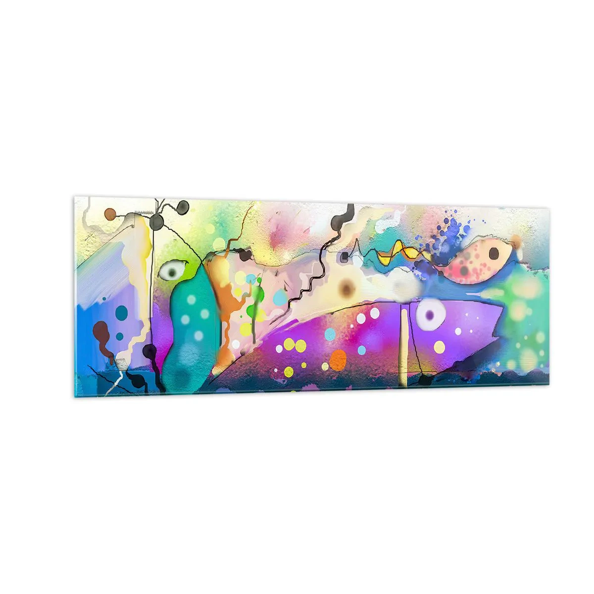 Glasbild - Bild auf glas - Abstrakter Fisch in einer farbenfrohen, surrealen Komposition - 140x50cm - Es fehlen die Worte! - Moderne Wanddekoration für Wohnzimmer und Schlafzimmer ARTTOR