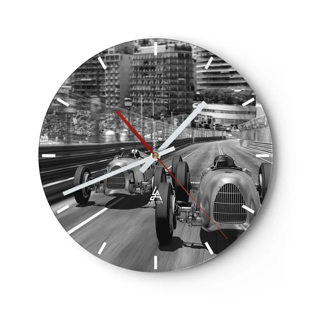 Wanduhr - Glasuhr - Oldtimerrennen auf den Straßen von Monte Carlo - 30x30cm - Vor langer Zeit in Monte Carlo - Moderne Wanddekoration für Wohnzimmer, Küche und Schlafzimmer ARTTOR