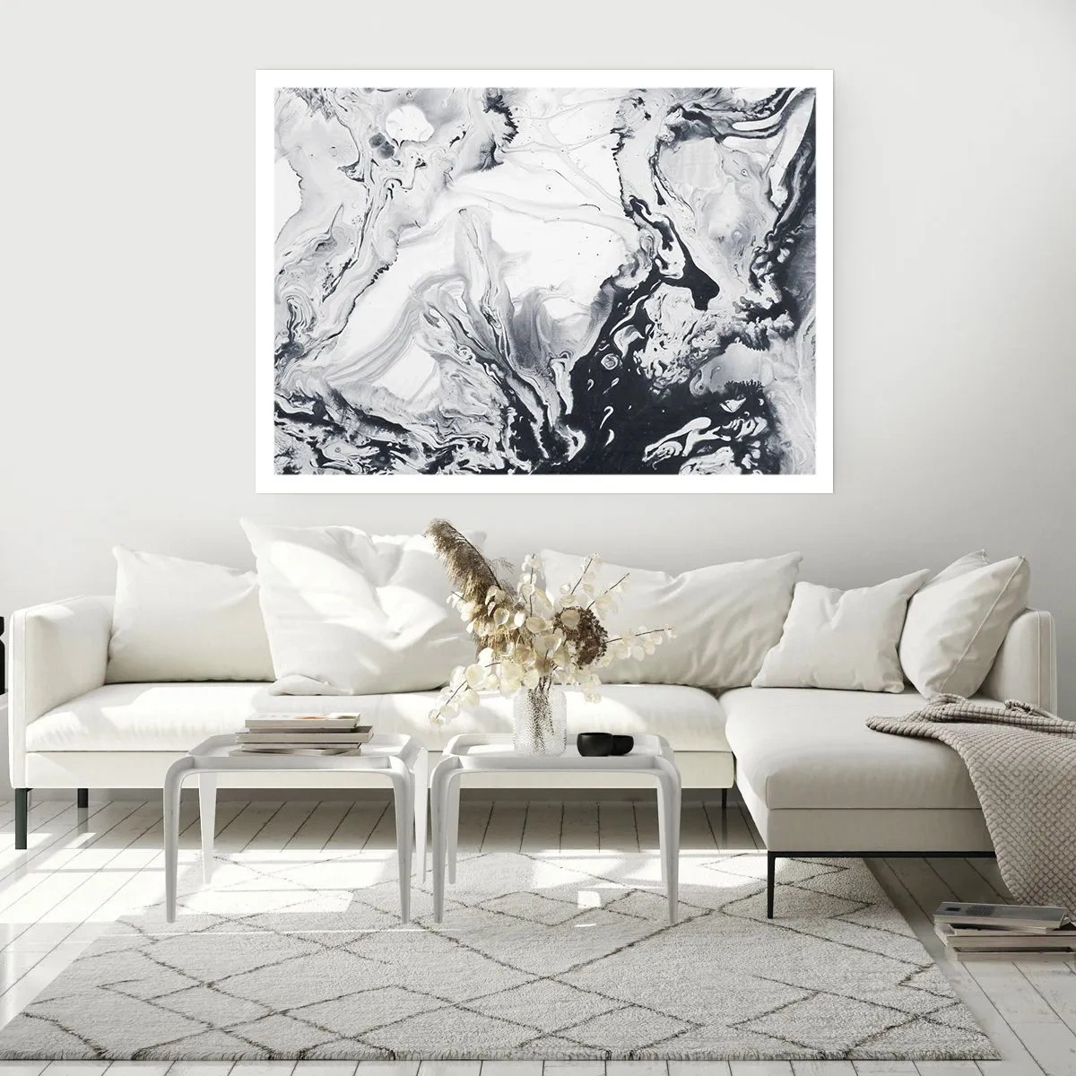 Poster - Monochromes abstraktes Muster mit Marmoreffekt - 100x70cm - Das Innere der Erde - Moderne Wanddekoration für Wohnzimmer und Schlafzimmer ARTTOR