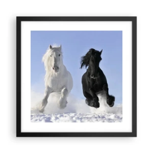 Poster in einem schwarzem Rahmen - Schwarz-Weiß-Galopp - 40x40 cm