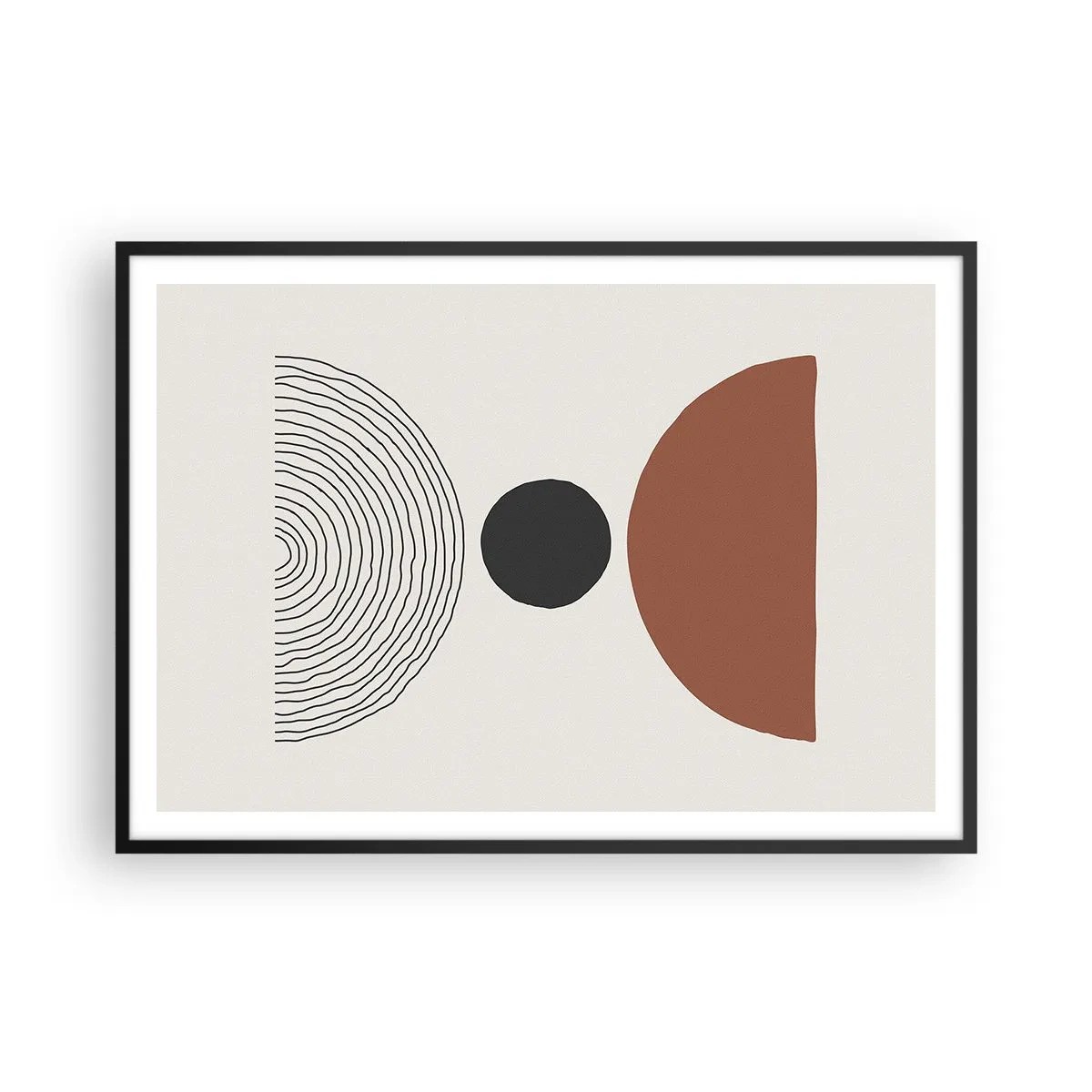 Poster in einem schwarzem Rahmen - Abstrakte geometrische Figuren in warmen Farben - 100x70cm - Das Zentrum der Aufmerksamkeit - Moderne Wanddekoration für Wohnzimmer und Schlafzimmer ARTTOR