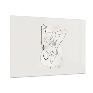 Glasbild - Bild auf glas - Eine weibliche Silhouette, gezeichnet mit einer Linie auf hellem Hintergrund - 100x70cm - Die Kunst der Verführung - Moderne Wanddekoration für Wohnzimmer und Schlafzimmer ARTTOR