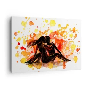 Bild auf Leinwand - Leinwandbild - Ein romantisches Aquarell von zwei Menschen in warmen Farben. - 70x50cm - Und es war Licht - Moderne Wanddekoration für Wohnzimmer und Schlafzimmer ARTTOR