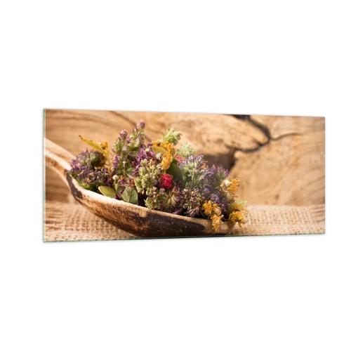 Glasbild - Bild auf glas - Bunte Blumen und duftende Kräuter - 100x40 cm