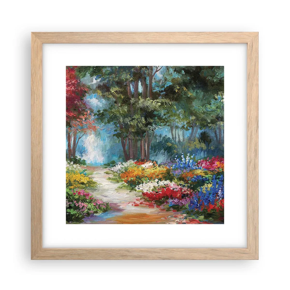Poster in einem Rahmen aus heller Eiche - Waldgarten, Blumenwald - 30x30 cm