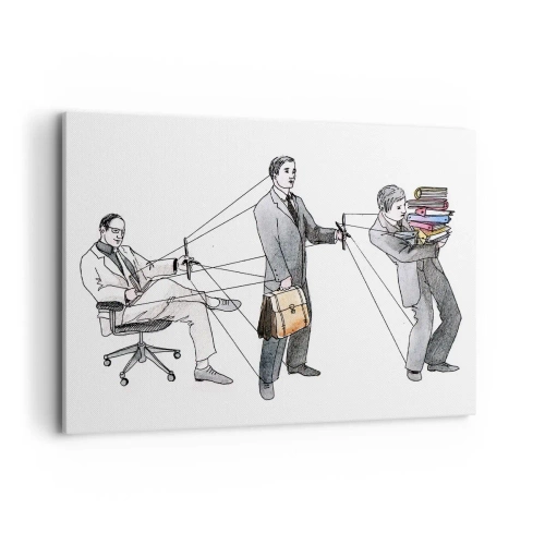 Bild auf Leinwand - Leinwandbild - Eine Illustration, die zeigt, wie Menschen wie Marionetten kontrolliert werden. - 100x70cm - Jeder hat seinen Meister - Moderne Wanddekoration für Wohnzimmer und Schlafzimmer ARTTOR