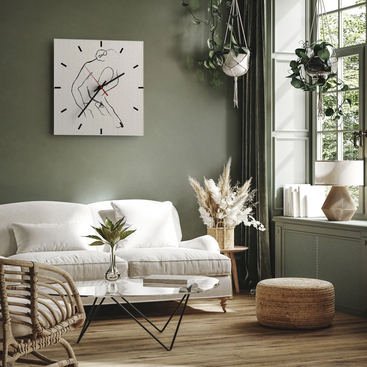 Wanduhr - Glasuhr - Intime Skizze - 30x30 cm