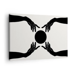 Bild auf Leinwand - Leinwandbild - Schwarze Hände in einer symmetrischen Komposition mit einer Kugel - 70x50cm - Geheimes Zeichen - Moderne Wanddekoration für Wohnzimmer und Schlafzimmer ARTTOR