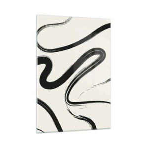 Glasbild - Bild auf glas - Dynamische schwarze Linien auf hellem Hintergrund im abstrakten Stil. - 50x70cm - Schwarz-Weiß-Laune - Moderne Wanddekoration für Wohnzimmer und Schlafzimmer ARTTOR