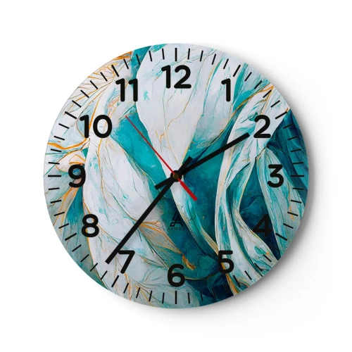 Wanduhr - Glasuhr - Blaue Abstraktion mit goldenem Motiv - 30x30 cm