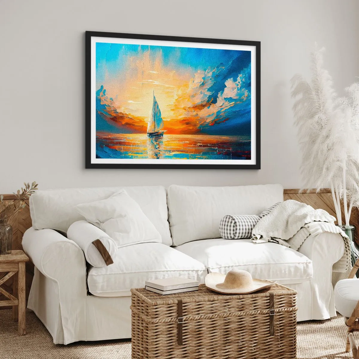 Poster in einem schwarzem Rahmen - In Gold segeln - 91x61 cm