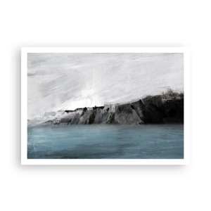 Poster - Abstrakte Landschaft mit Wasser und felsigem Ufer - 100x70cm - Wasser – Erde: Kampf der Naturelemente - Moderne Wanddekoration für Wohnzimmer und Schlafzimmer ARTTOR