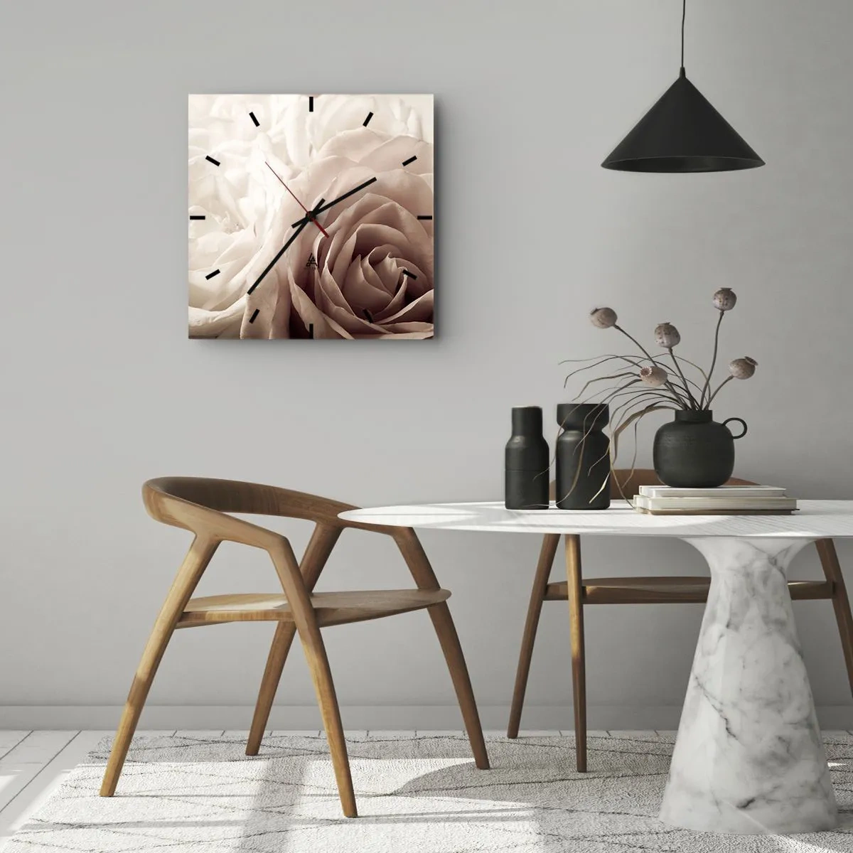 Wanduhr - Glasuhr - Im Herzen der Rose - 40x40 cm