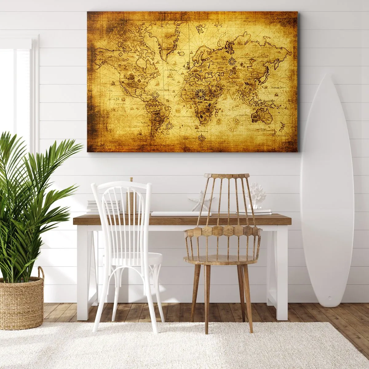 Bild auf Leinwand - Leinwandbild - Antike Vintage-Weltkarte - 120x80cm - Diese Welt ist seltsam - Moderne Wanddekoration für Wohnzimmer und Schlafzimmer ARTTOR