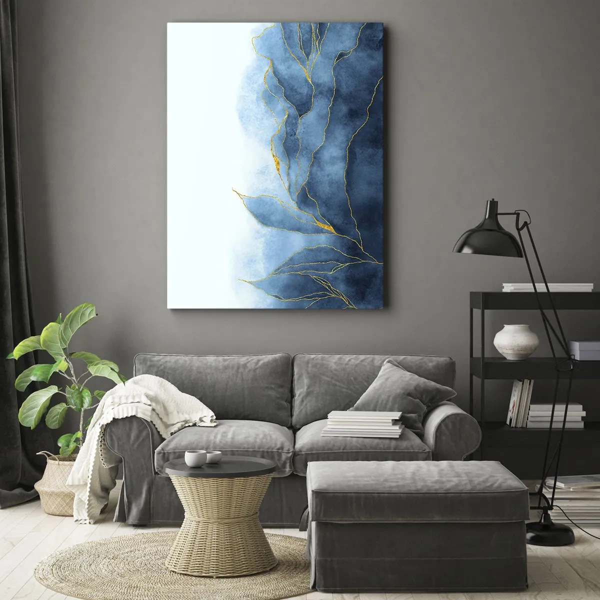 Bild auf Leinwand - Leinwandbild - Blau im Gold - 55x100 cm