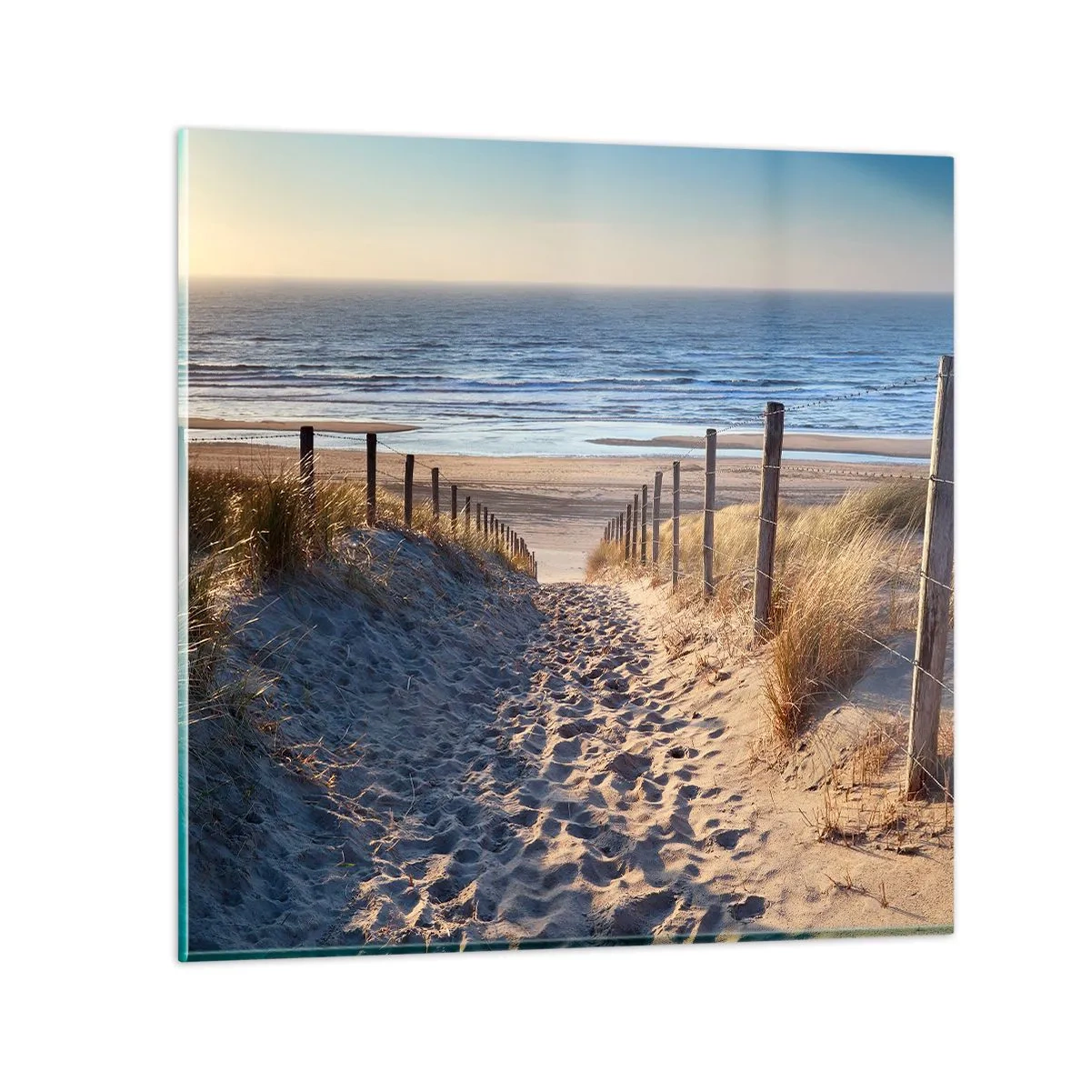 Glasbild - Bild auf glas - Das Rauschen des Meeres, der Gesang der Vögel, ein wilder Strand im Gras ... - 30x30 cm