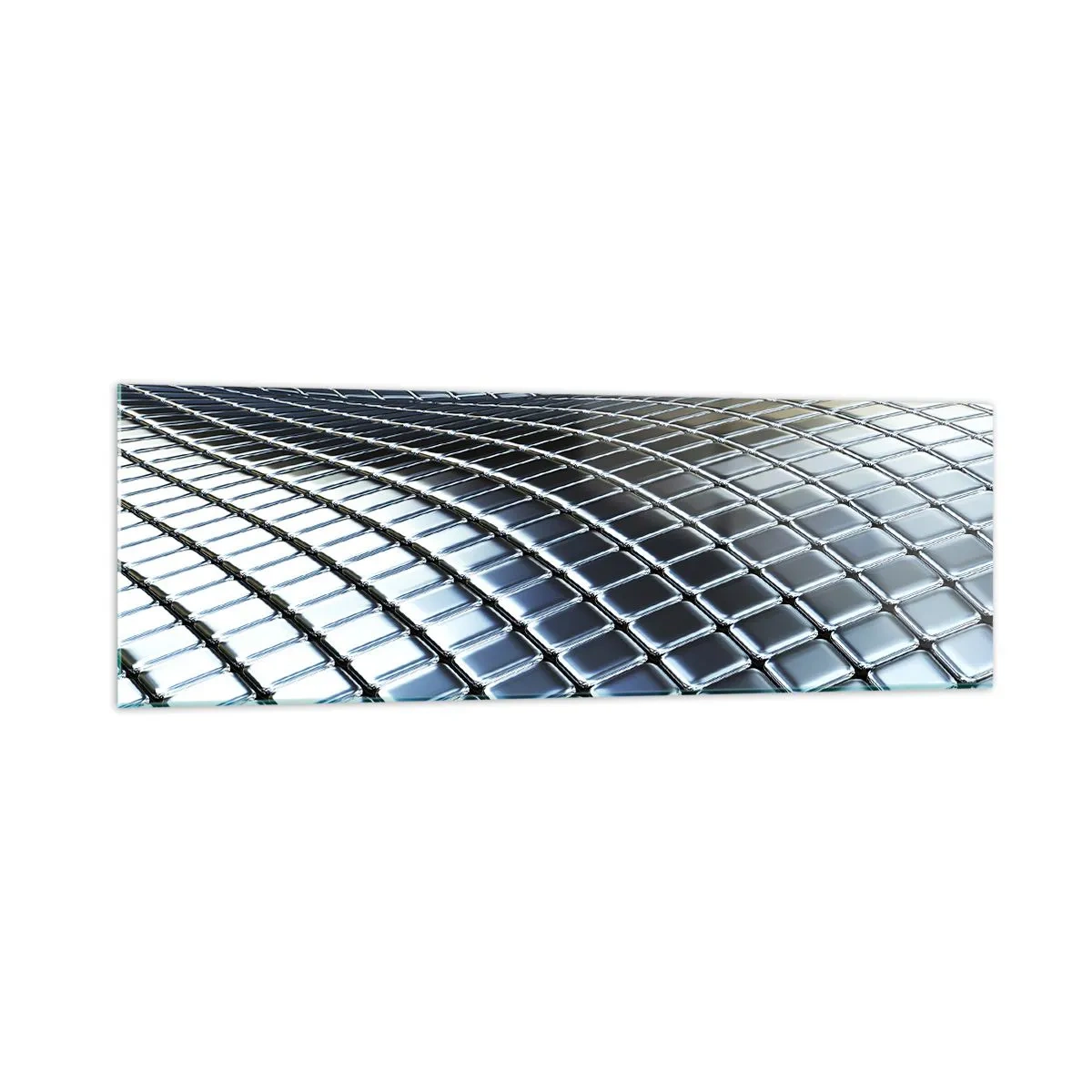 Glasbild - Bild auf glas - Moderne Struktur aus metallischen Quadraten - 160x50cm - Metallische silberne Welle - Moderne Wanddekoration für Wohnzimmer und Schlafzimmer ARTTOR