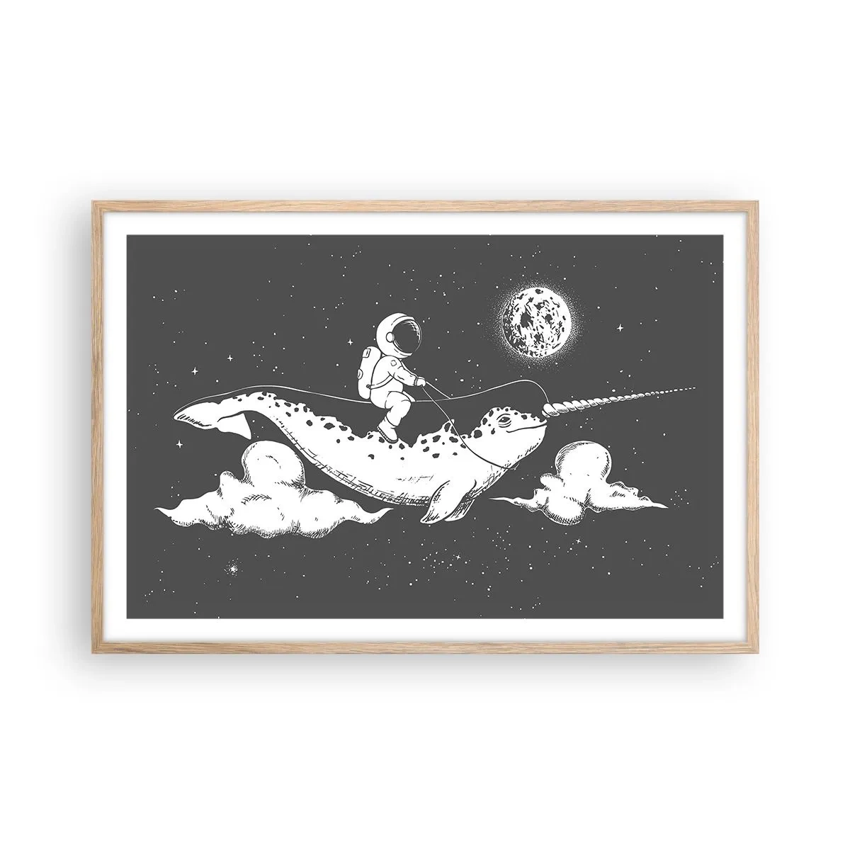 Poster in einem Rahmen aus heller Eiche - Weltraumreiter - 91x61 cm