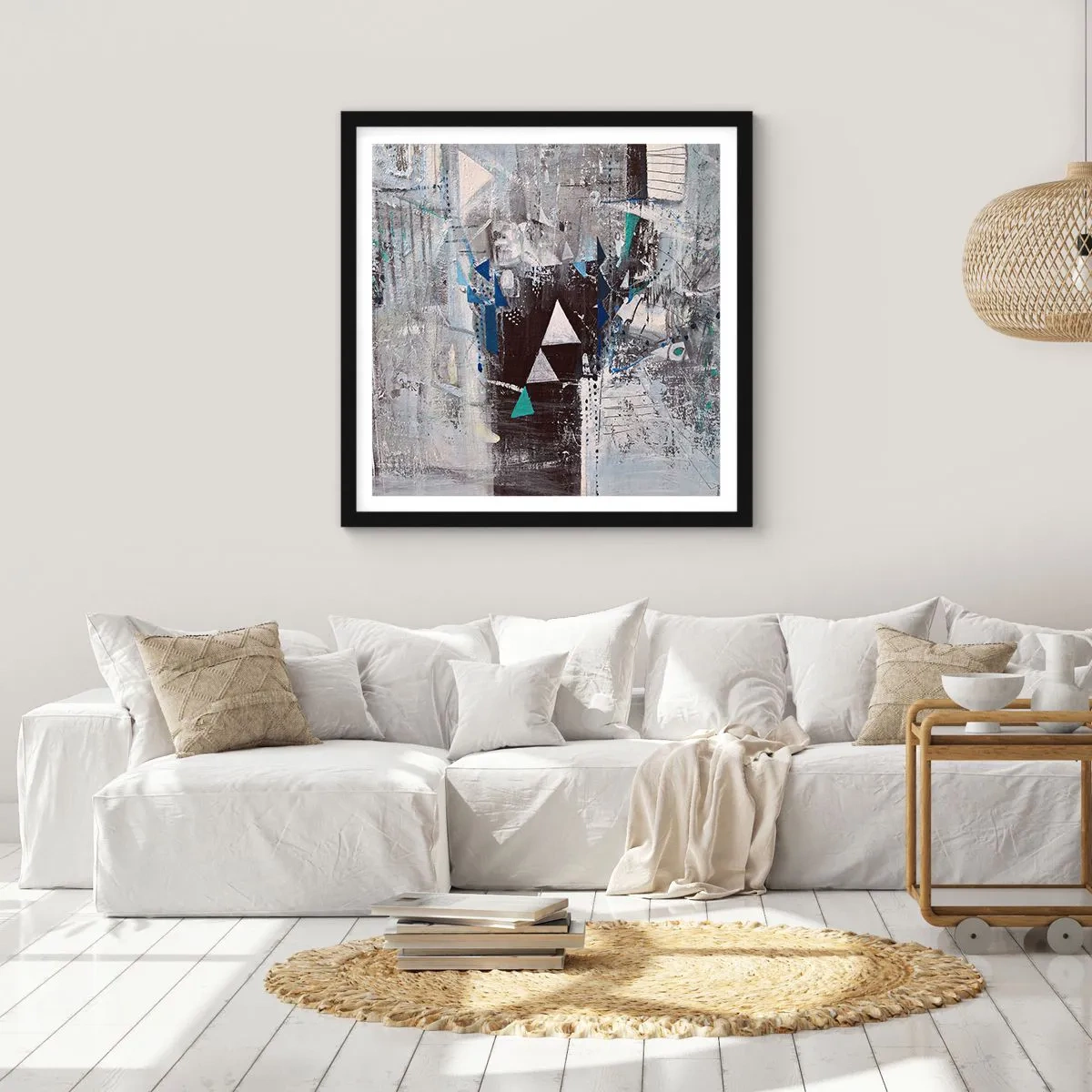 Poster in einem schwarzem Rahmen - Überschreibende Reihenfolge der Dreiecke - 40x40 cm