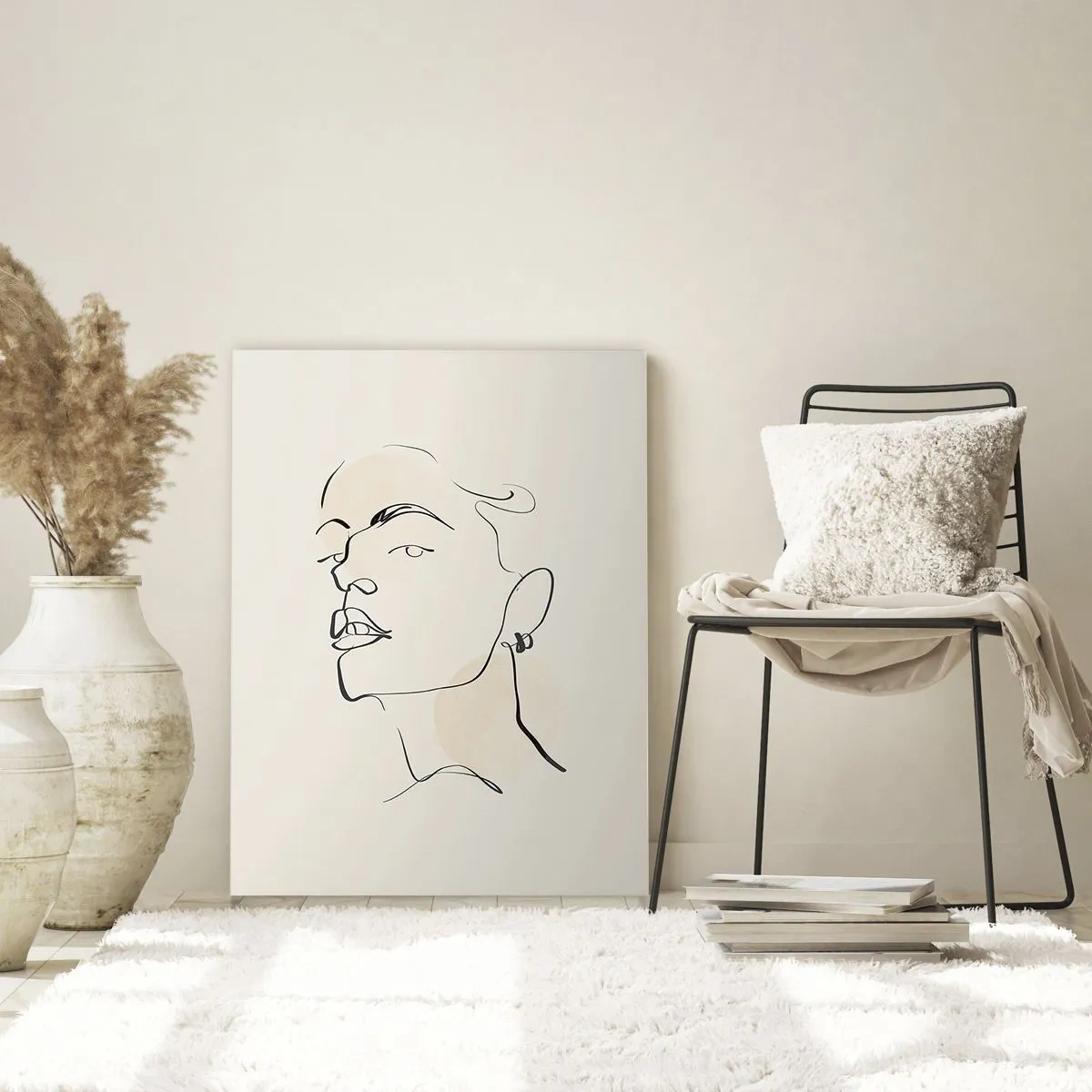 Glasbild - Bild auf glas - Minimalistische Skizze eines Frauengesichts - 80x120cm - Ein stolzer Blick - Moderne Wanddekoration für Wohnzimmer und Schlafzimmer ARTTOR