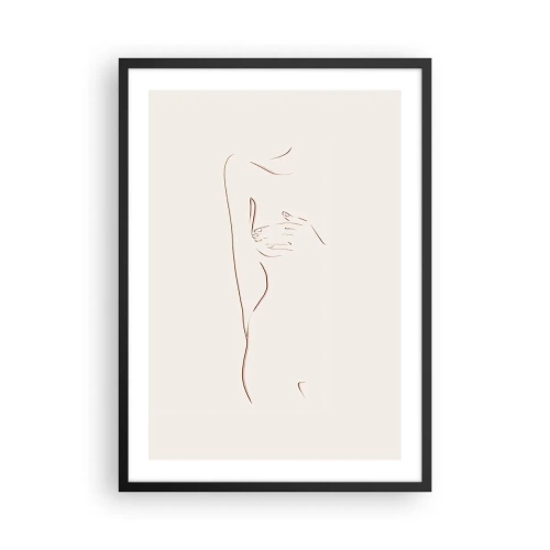 Poster in einem schwarzem Rahmen - Eine minimalistische Strichzeichnung einer weiblichen Silhouette auf hellem Hintergrund. - 50x70cm - Die Form des Verlangens - Moderne Wanddekoration für Wohnzimmer und Schlafzimmer ARTTOR