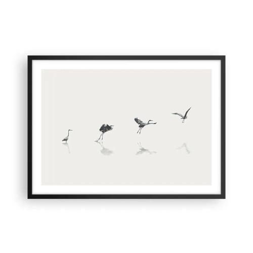 Poster in einem schwarzem Rahmen - Vier Vogelsilhouetten spiegeln sich im ruhigen Wasser - 70x50cm - Vier einfache Schritte - Moderne Wanddekoration für Wohnzimmer und Schlafzimmer ARTTOR