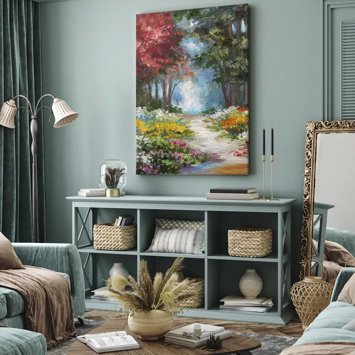 Bild auf Leinwand - Leinwandbild - Waldgarten, Blumenwald - 55x100 cm