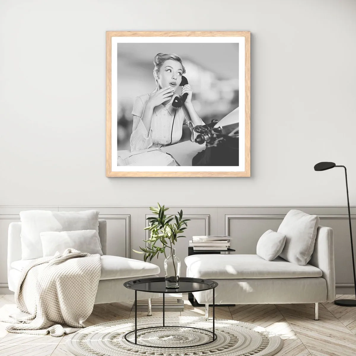 Poster in einem Rahmen aus heller Eiche - Hallo, wir sind in den 1950er Jahren. - 60x60 cm