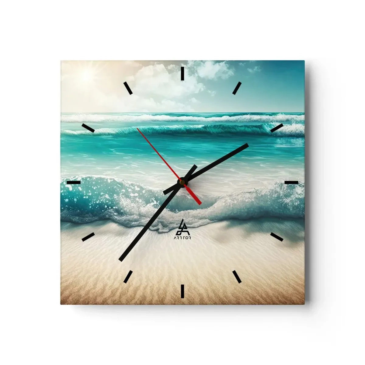 Wanduhr - Glasuhr - Meereswellen an einem hellen Sandstrand - 30x30cm - Frieden des Ozeans - Moderne Wanddekoration für Wohnzimmer und Schlafzimmer ARTTOR